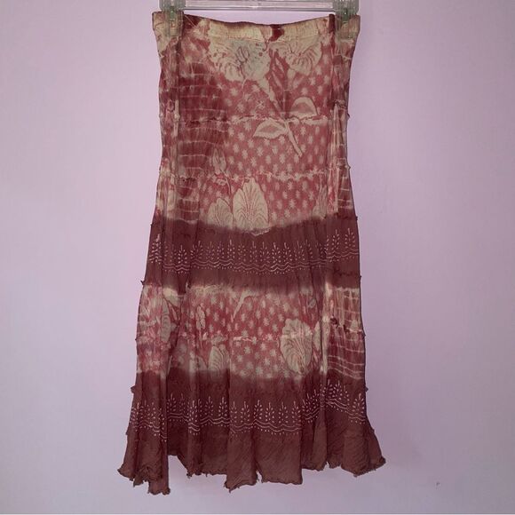 Metro Wear Skirt M Boho Blush Pink Tiered Pull On Cotton - Picture 4 of 8